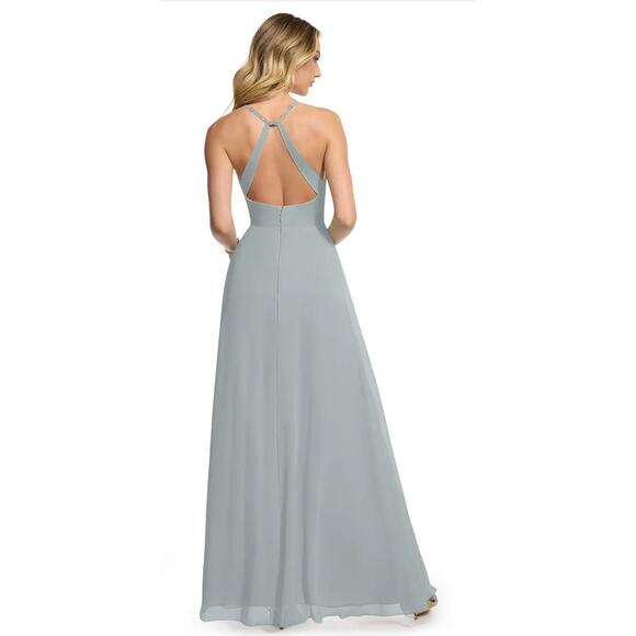 Azazie Davis Dolphin Grey A-Line V-Neck Chiffon Bridesmaid Dress Size A8 - Picture 2 of 12